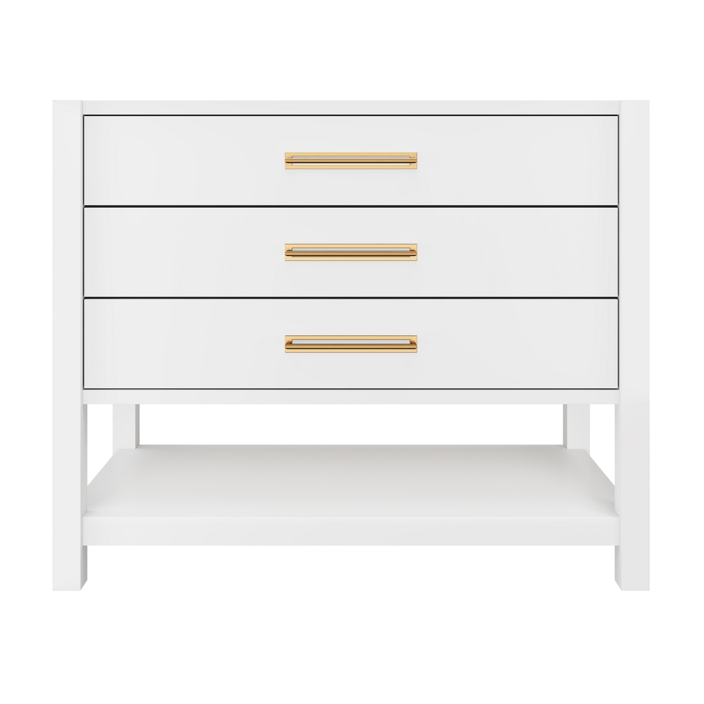 Kiawah 3-Drawer Single Bath Vanity 42in Pure White Satin Gold