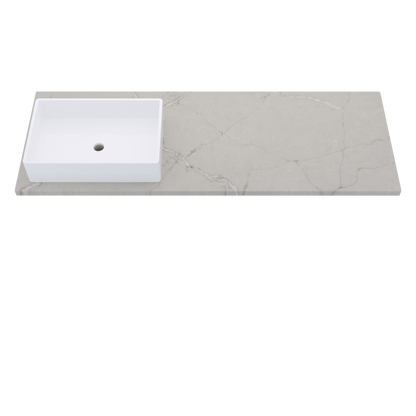 61" Vanderloc Silestone® Quartz Bathroom Vanity Top | Single Rectangle Sink | Offset in Victorian Silver