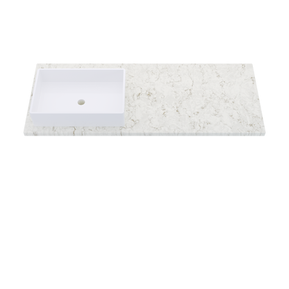 55" Vanderloc Silestone® Quartz Bathroom Vanity Top | Single Rectangle Sink | Offset in Lusso