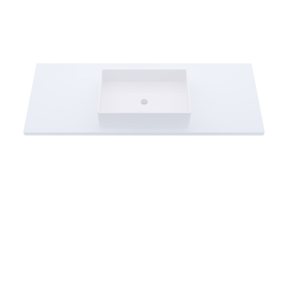 55" Vanderloc Silestone® Quartz Bathroom Vanity Top | Single Vigo Sink | Centered in Miami White