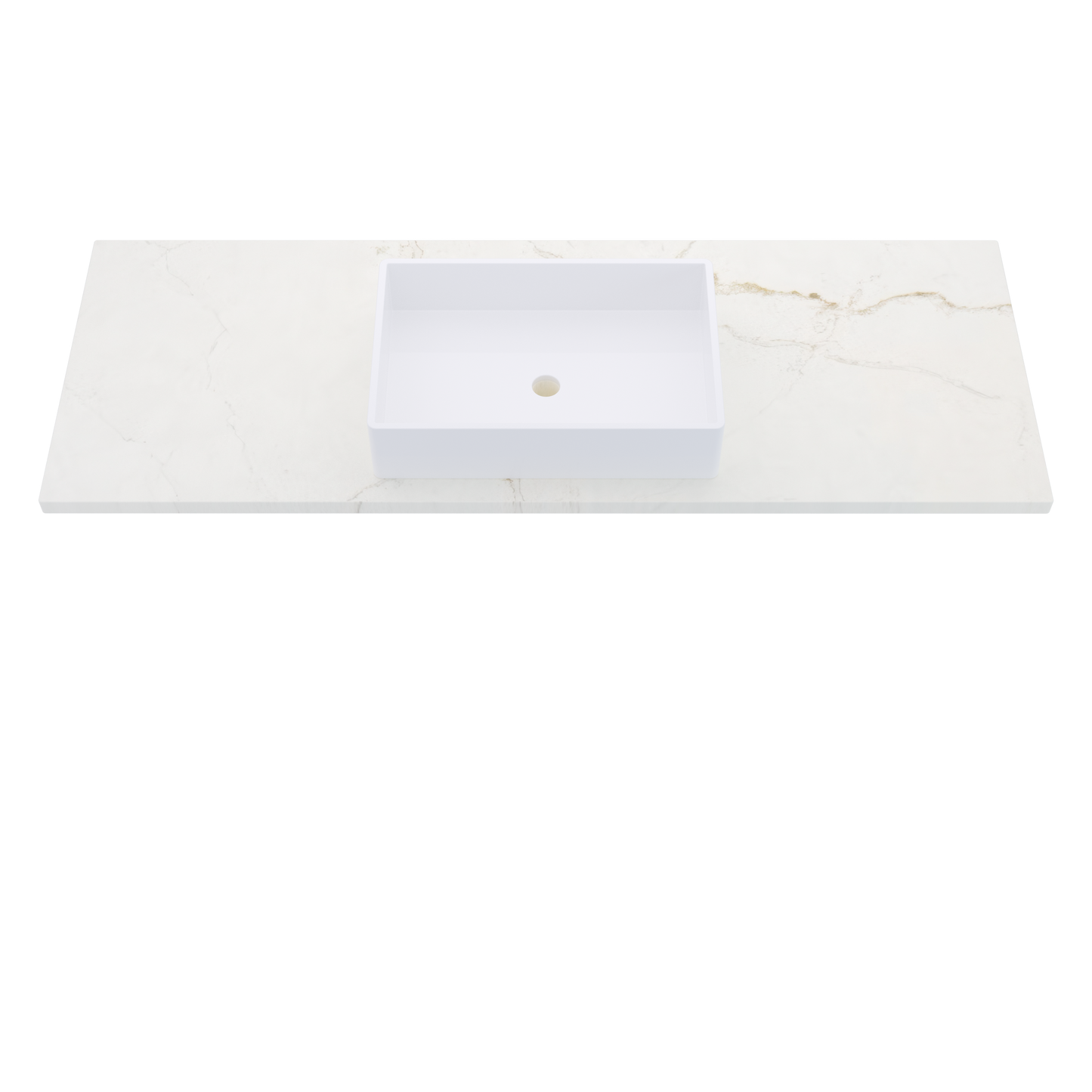 61" Vanderloc Silestone® Quartz Bathroom Vanity Top | Single Vigo Sink | Centered in Blanc Elysee