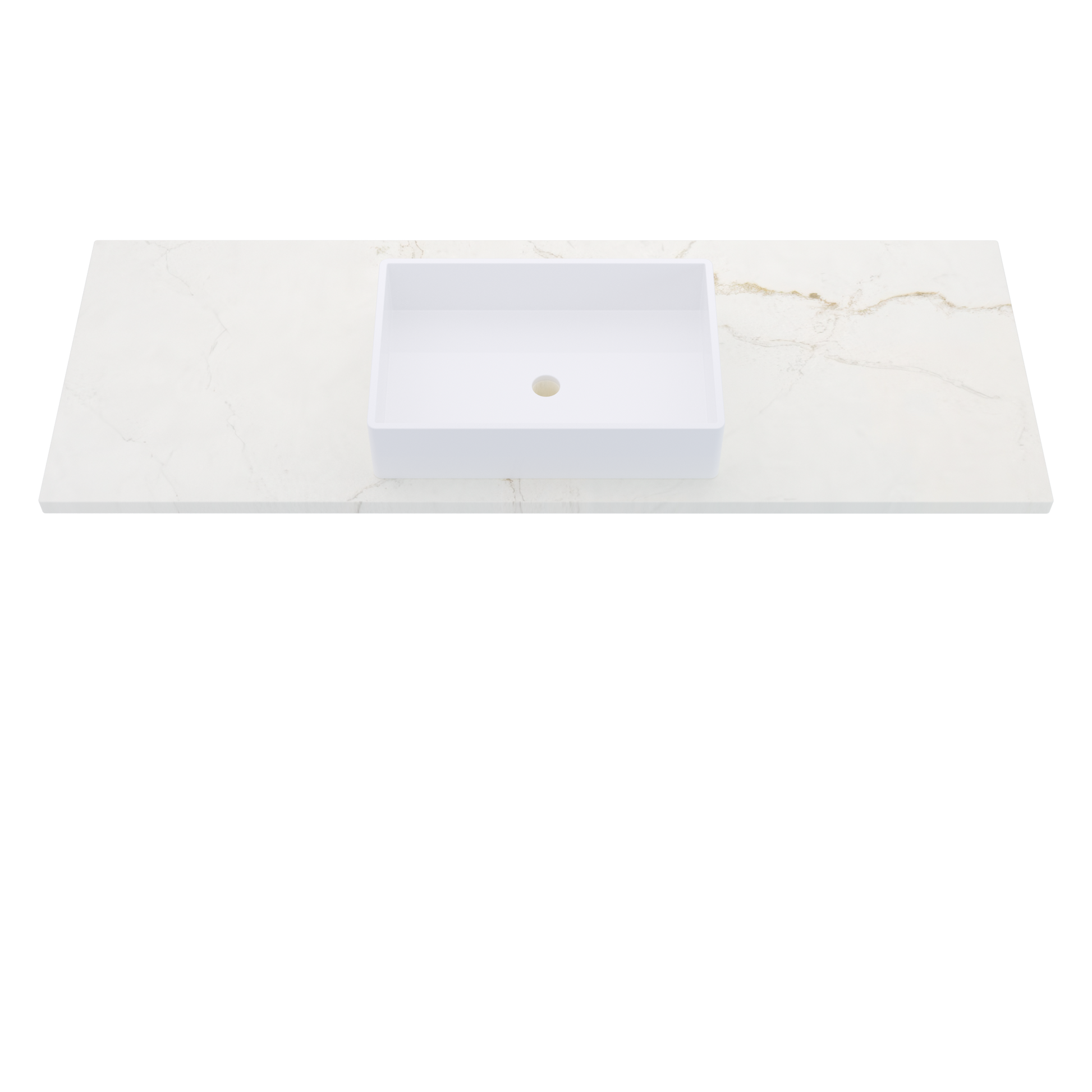 61" Vanderloc Silestone® Quartz Bathroom Vanity Top | Single Vigo Sink | Centered in Blanc Elysee