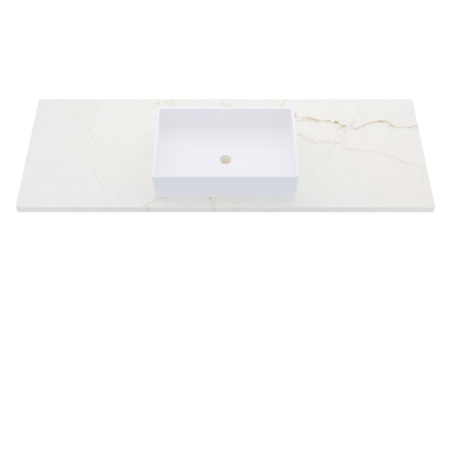 61" Vanderloc Silestone® Quartz Bathroom Vanity Top | Single Vigo Sink | Centered in Blanc Elysee
