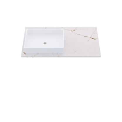 43" Vanderloc Silestone® Quartz Bathroom Vanity Top | Single Rectangle Sink | Offset in Versailles Ivory