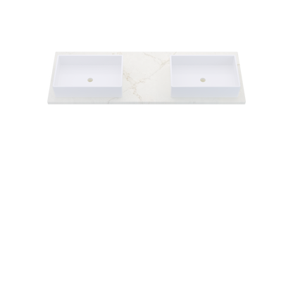 61" Vanderloc Silestone® Quartz Bathroom Vanity Top | Double Vigo Sink | Offset in Blanc Elysee