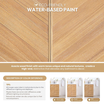 Eco-friendly water-based paint on Acacia wood with natural textures for Vinnova, Karachi 72" Double Sink Bath Vanity.