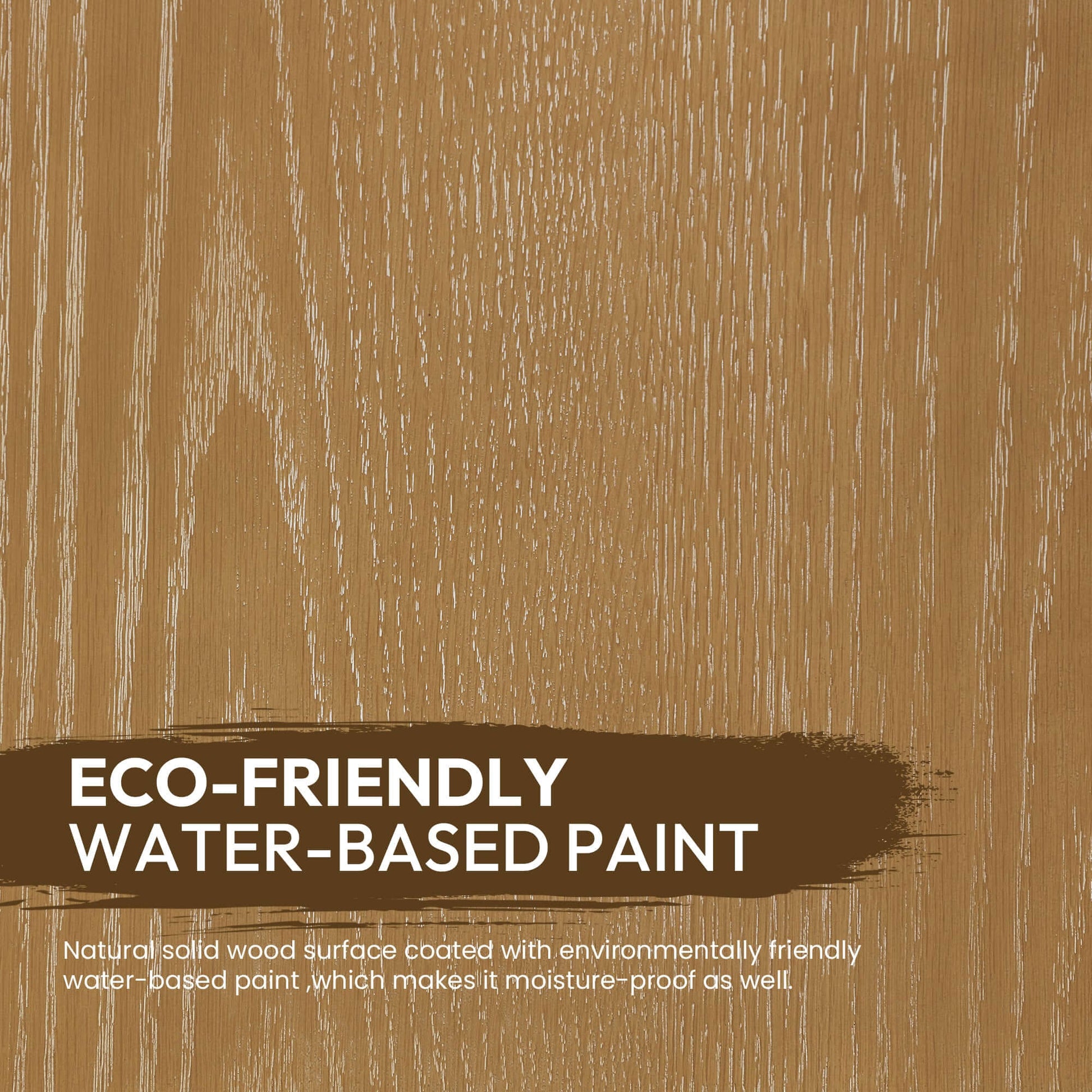 Close-up of eco-friendly water-based paint on wood texture with natural grain, emphasizing sustainability and moisture-proof qualities.