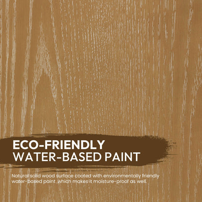 Close-up of eco-friendly water-based paint on wood texture with natural grain, emphasizing sustainability and moisture-proof qualities.