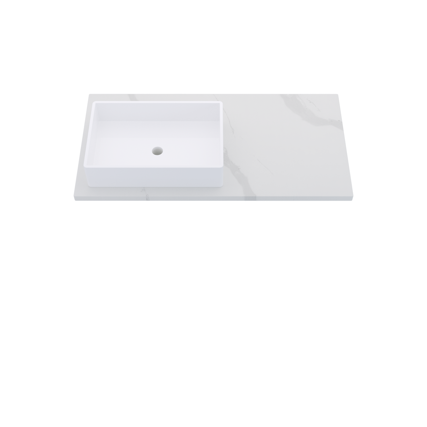 43" Vanderloc Silestone® Quartz Bathroom Vanity Top | Single Rectangle Sink | Offset in Classic Calacatta