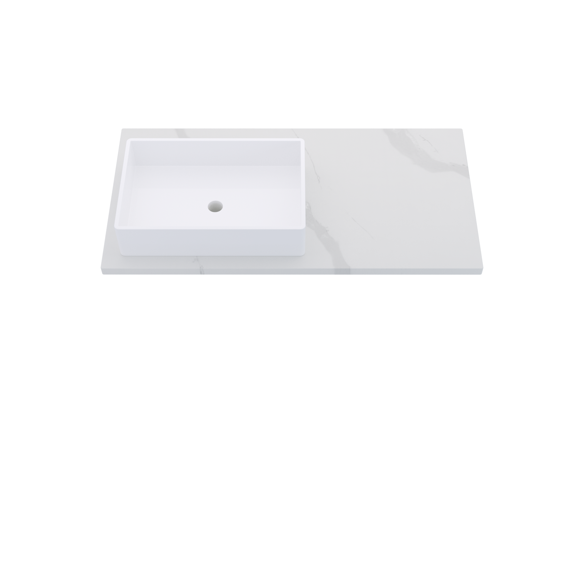 43" Vanderloc Silestone® Quartz Bathroom Vanity Top | Single Rectangle Sink | Offset in Classic Calacatta