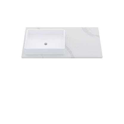 43" Vanderloc Silestone® Quartz Bathroom Vanity Top | Single Rectangle Sink | Offset in Classic Calacatta