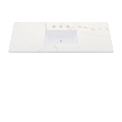 55" Vanderloc Silestone® Quartz Bathroom Vanity Top | Single Rectangle Sink | Centered in Blanc Elysee