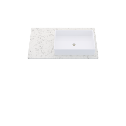 37" Vanderloc Silestone® Quartz Bathroom Vanity Top | Single Vigo Sink | Offset in Lyra