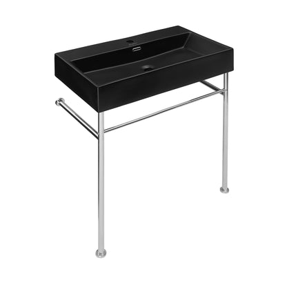 Swiss Madison, Claire 30 Ceramic Console Sink Matte Black Basin Chrome Legs