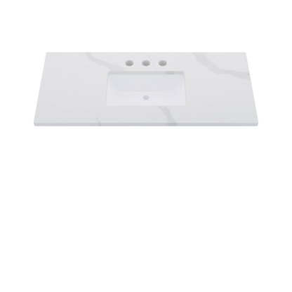 49" Vanderloc Silestone® Quartz Bathroom Vanity Top | Single Rectangle Sink | Centered in Classic Calacatta