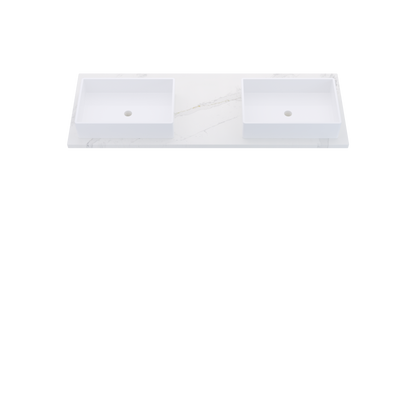 61" Vanderloc Silestone® Quartz Bathroom Vanity Top | Double Vigo Sink | Offset in Et Calacatta Gold