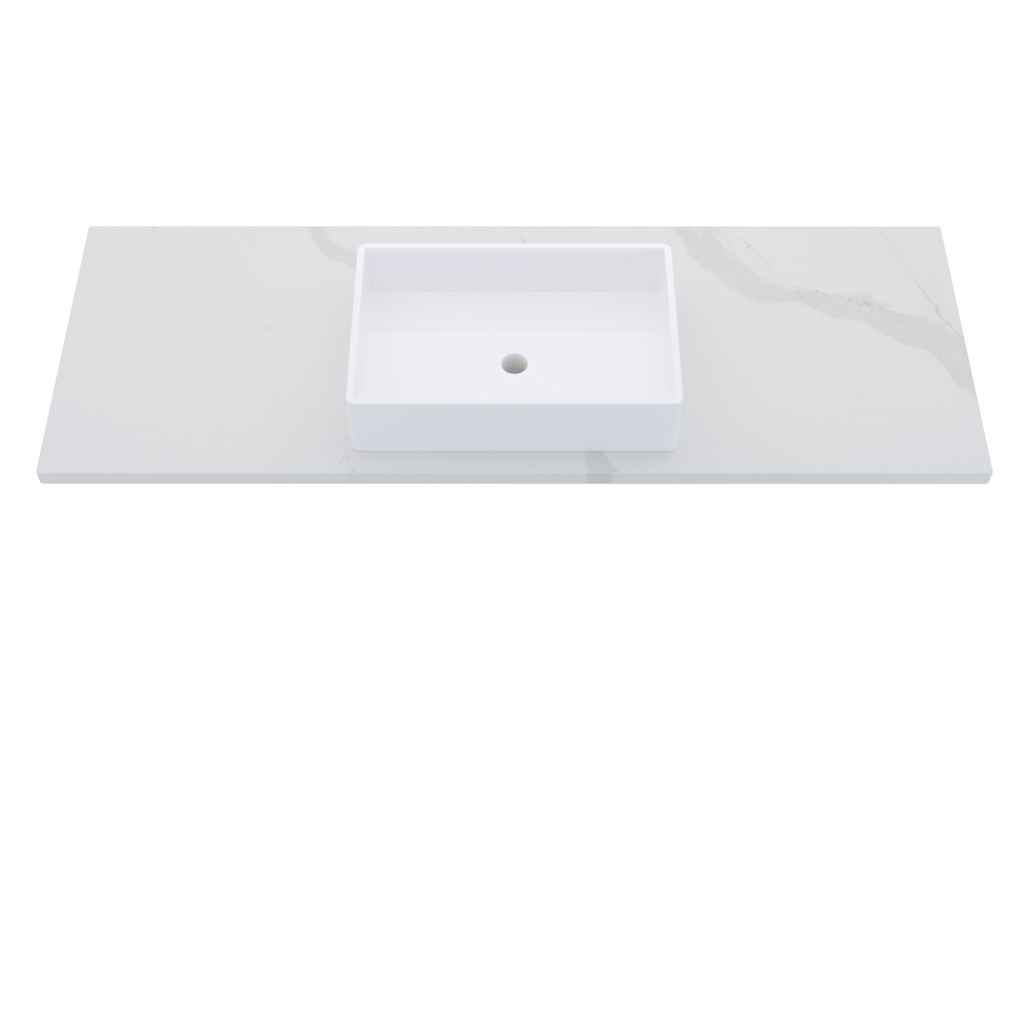 61" Vanderloc Silestone® Quartz Bathroom Vanity Top | Single Vigo Sink | Centered in Classic Calacatta