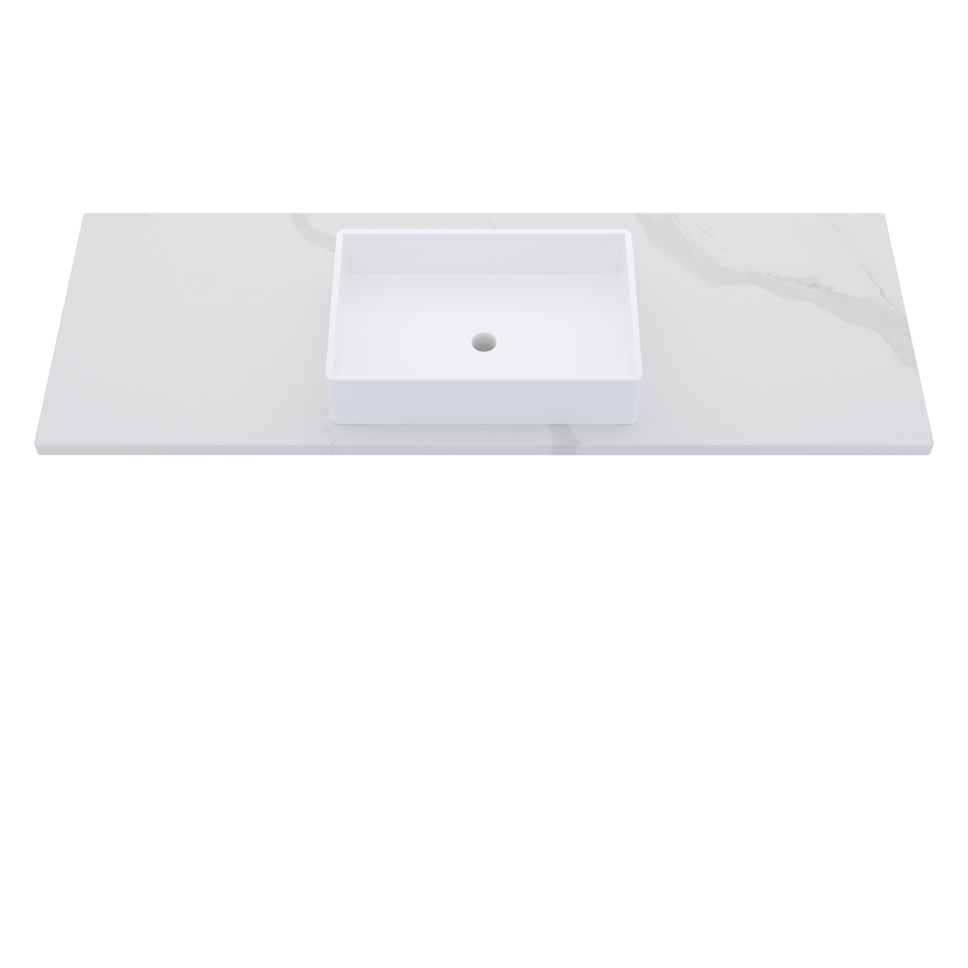 61" Vanderloc Silestone® Quartz Bathroom Vanity Top | Single Vigo Sink | Centered in Classic Calacatta