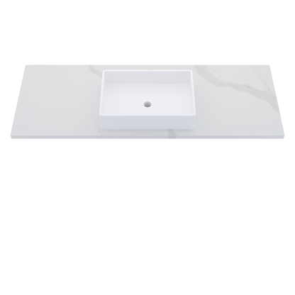 61" Vanderloc Silestone® Quartz Bathroom Vanity Top | Single Vigo Sink | Centered in Classic Calacatta