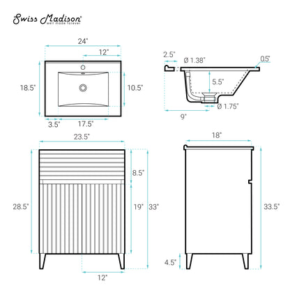Swiss Madison, Bernay 24" Bathroom Vanity in Cedar Grey