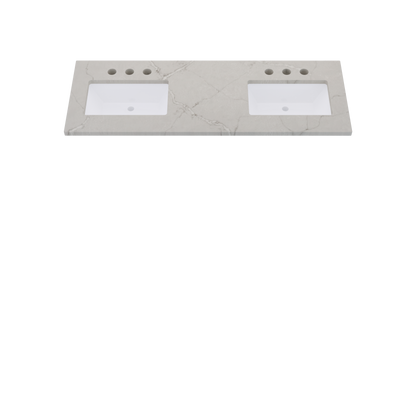 61" Vanderloc Silestone® Quartz Bathroom Vanity Top | Double Rectangle Sink | Offset in Victorian Silver