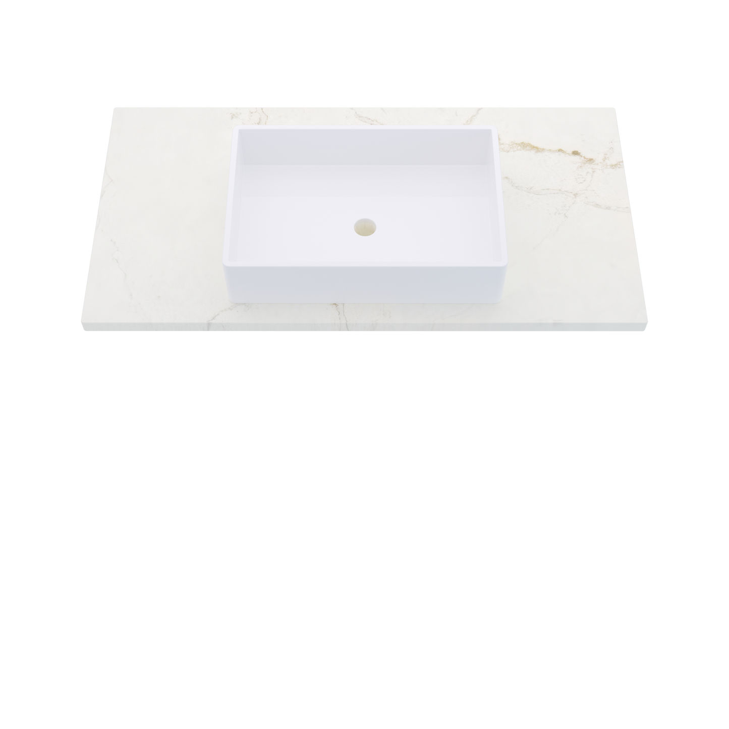43" Vanderloc Silestone® Quartz Bathroom Vanity Top | Single Vigo Sink | Centered in Blanc Elysee