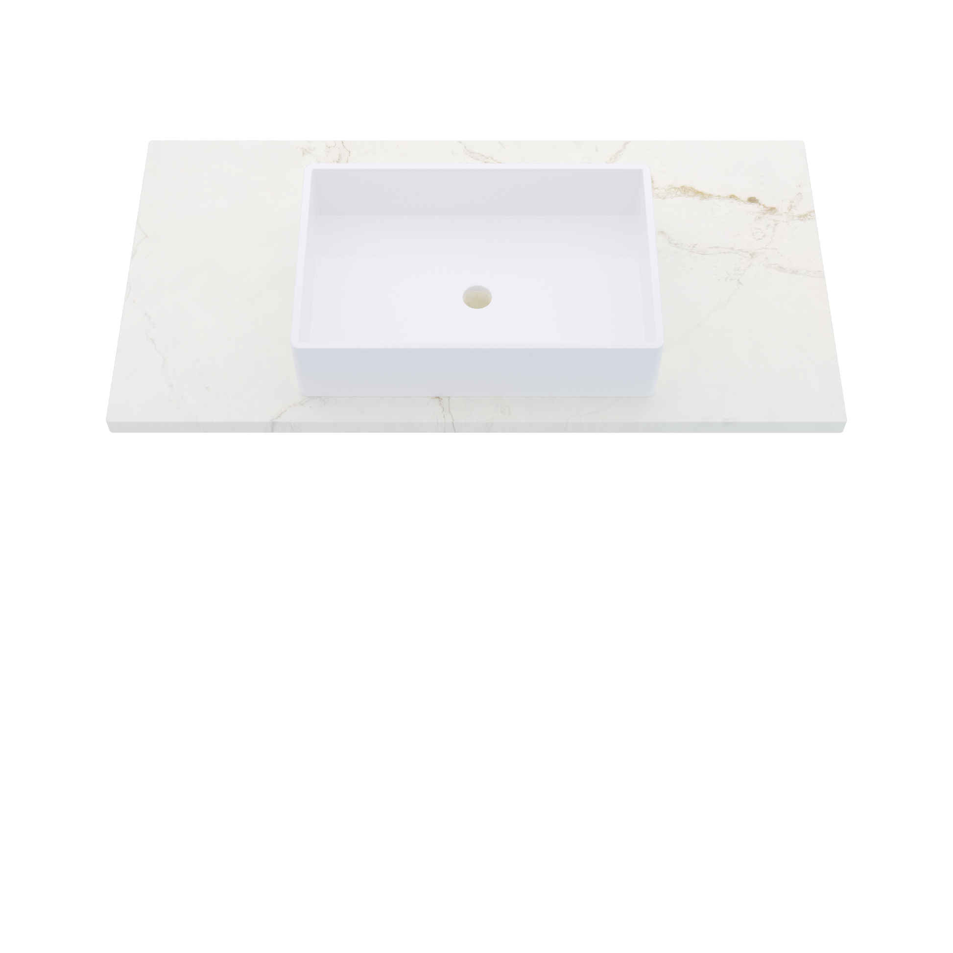 43" Vanderloc Silestone® Quartz Bathroom Vanity Top | Single Vigo Sink | Centered in Blanc Elysee