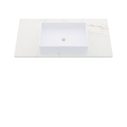 43" Vanderloc Silestone® Quartz Bathroom Vanity Top | Single Vigo Sink | Centered in Blanc Elysee