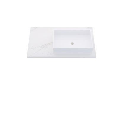 37" Vanderloc Silestone® Quartz Bathroom Vanity Top | Single Vigo Sink | Offset in Et Calacatta Gold