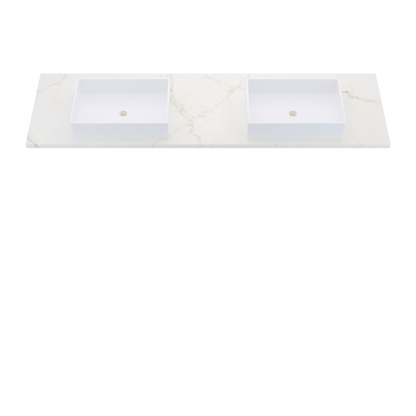 79" Vanderloc Silestone® Quartz Bathroom Vanity Top | Double Vigo Sink | Centered in Blanc Elysee