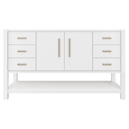 Kiawah Single Extra-Wide Bath Vanity 60in Pure White Satin Nickel