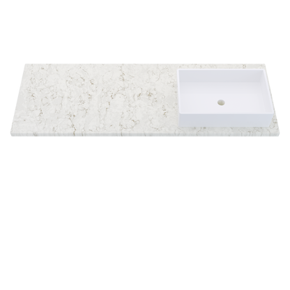 61" Vanderloc Silestone® Quartz Bathroom Vanity Top | Single Vigo Sink | Right Offset in Lusso
