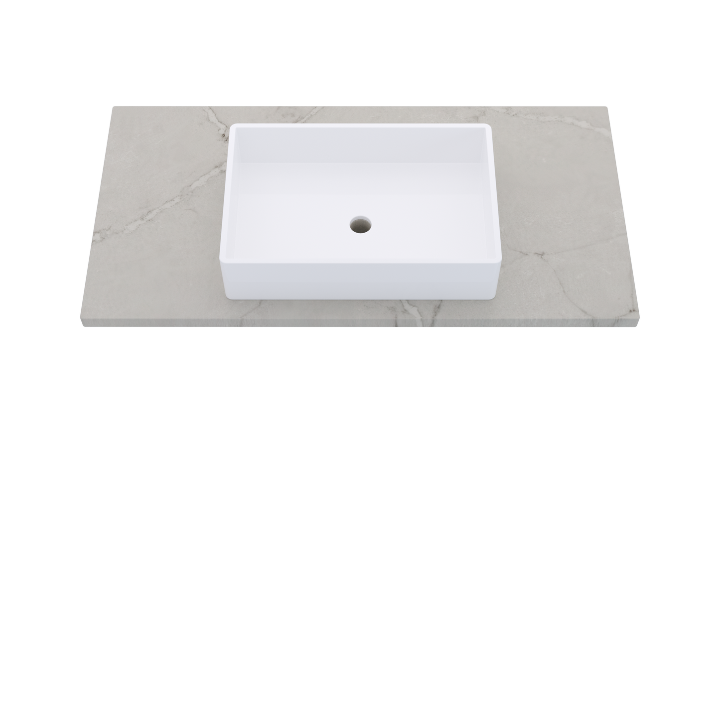 43" Vanderloc Silestone® Quartz Bathroom Vanity Top | Single Vigo Sink | Centered in Victorian Silver