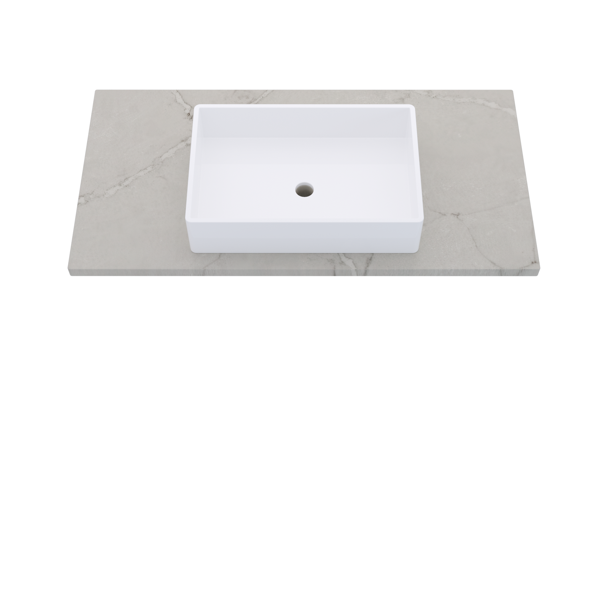 43" Vanderloc Silestone® Quartz Bathroom Vanity Top | Single Vigo Sink | Centered in Victorian Silver