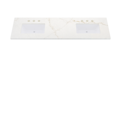 73" Vanderloc Silestone® Quartz Bathroom Vanity Top | Double Rectangle Sink | Offset in Blanc Elysee