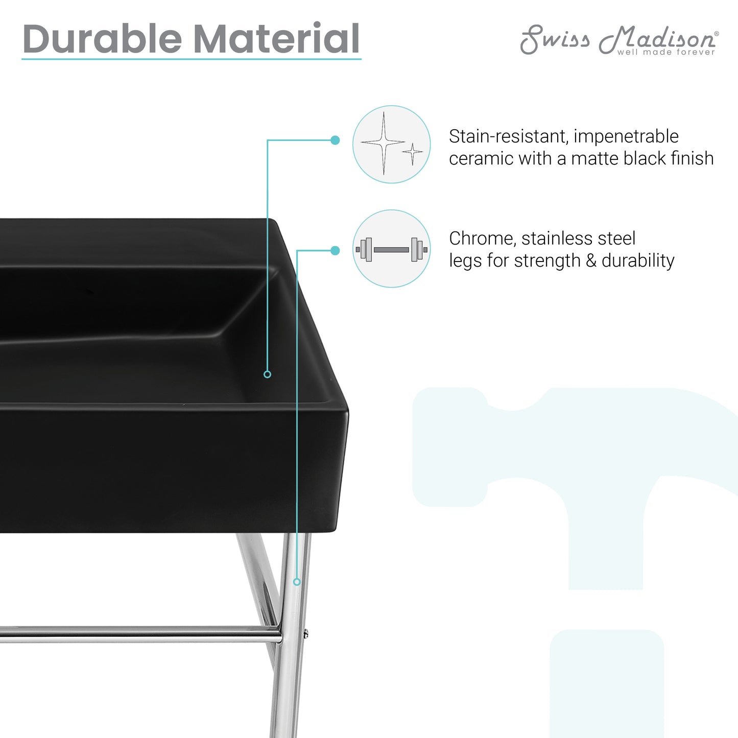 Swiss Madison, Claire 30 Ceramic Console Sink Matte Black Basin Chrome Legs