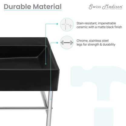 Swiss Madison, Claire 30 Ceramic Console Sink Matte Black Basin Chrome Legs
