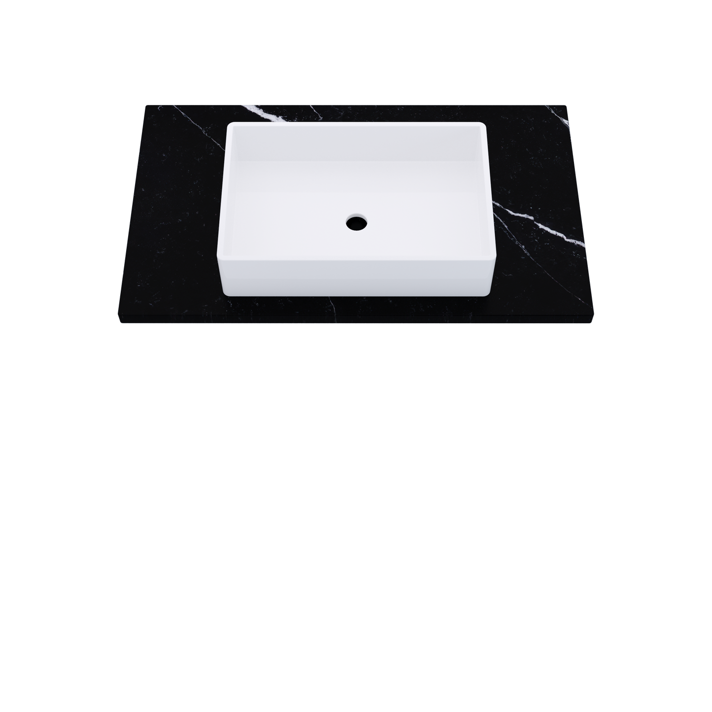 37" Vanderloc Silestone® Quartz Bathroom Vanity Top | Single Vigo Sink | Centered in Eternal Marquina