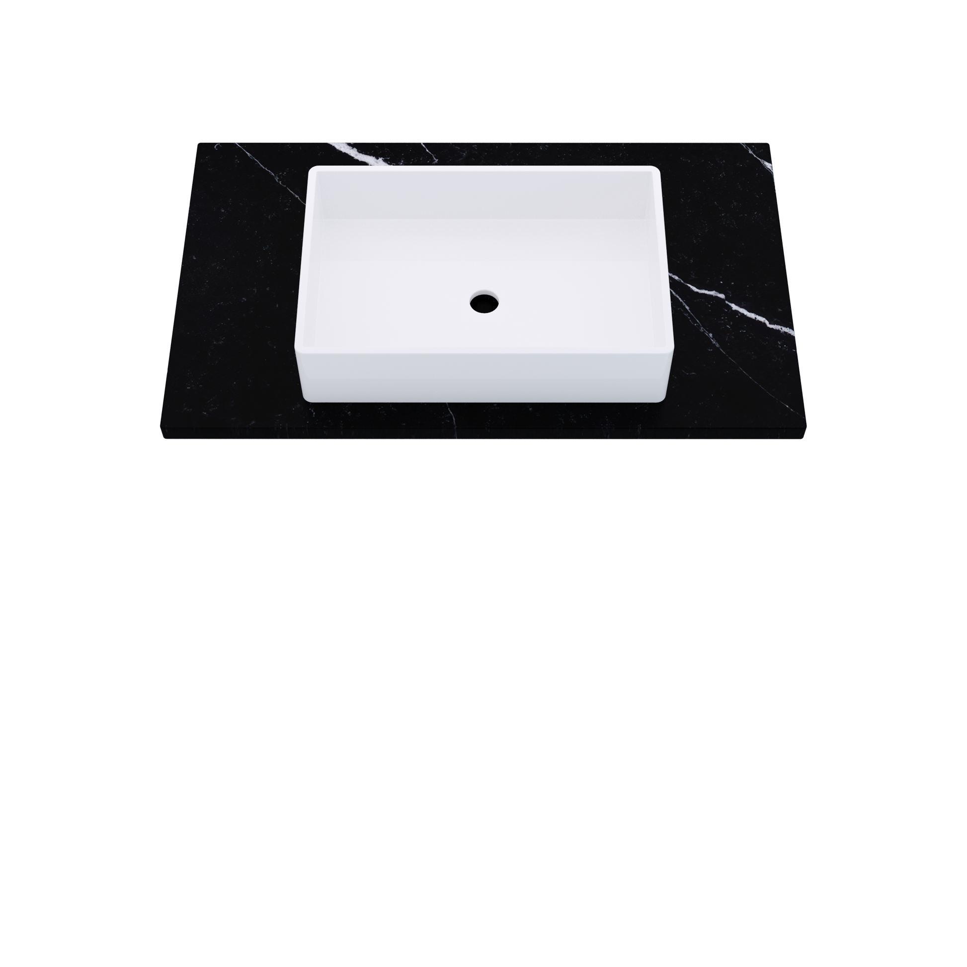 37" Vanderloc Silestone® Quartz Bathroom Vanity Top | Single Vigo Sink | Centered in Eternal Marquina