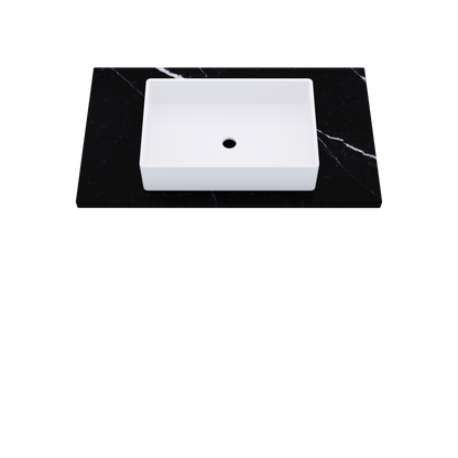 37" Vanderloc Silestone® Quartz Bathroom Vanity Top | Single Vigo Sink | Centered in Eternal Marquina