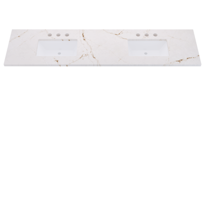85" Vanderloc Silestone® Quartz Bathroom Vanity Top | Double Rectangle Sink | Centered in Versailles Ivory