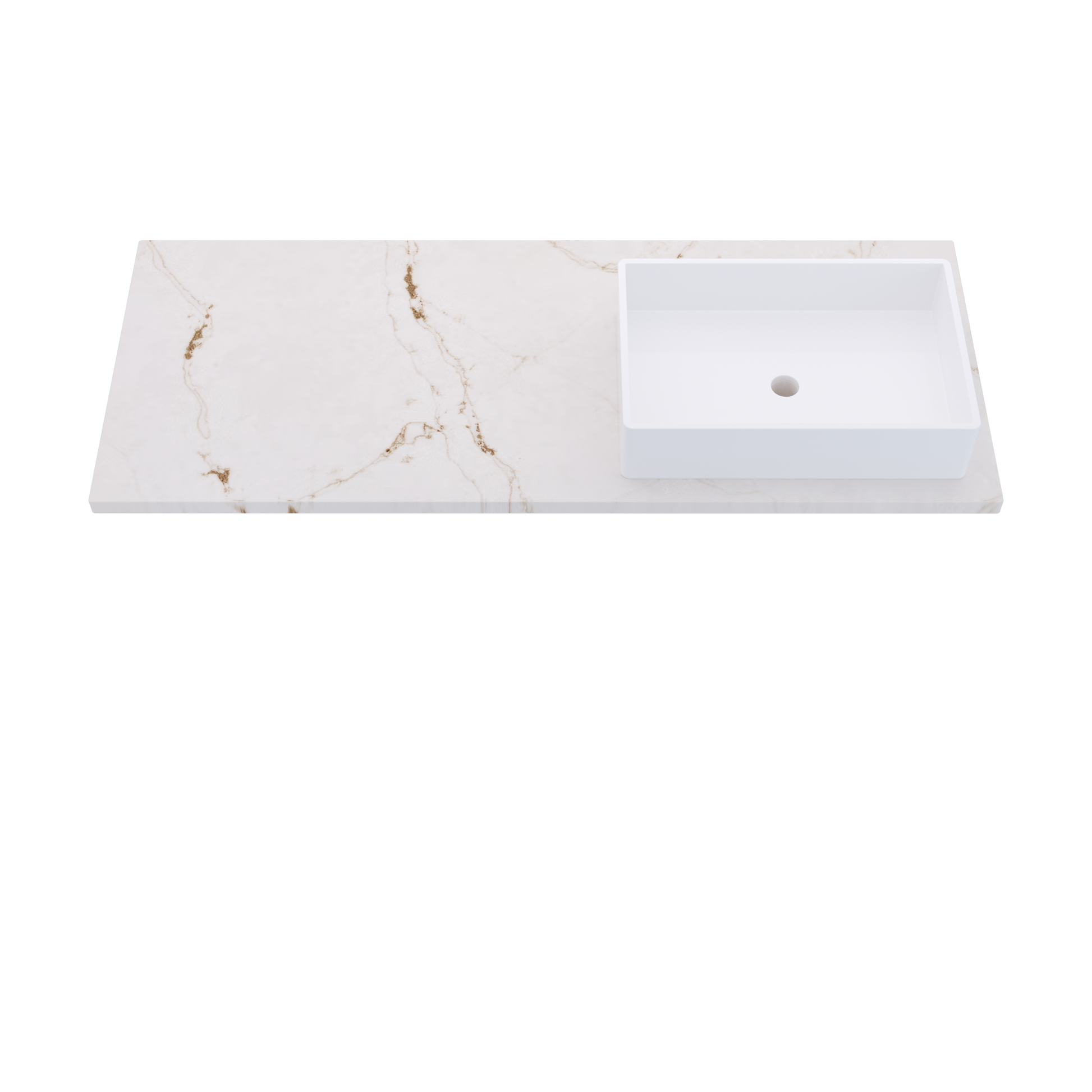 55" Vanderloc Silestone® Quartz Bathroom Vanity Top | Single Vigo Sink | Offset in Versailles Ivory