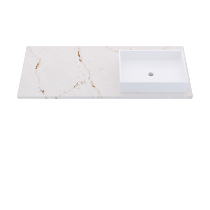 55" Vanderloc Silestone® Quartz Bathroom Vanity Top | Single Vigo Sink | Offset in Versailles Ivory