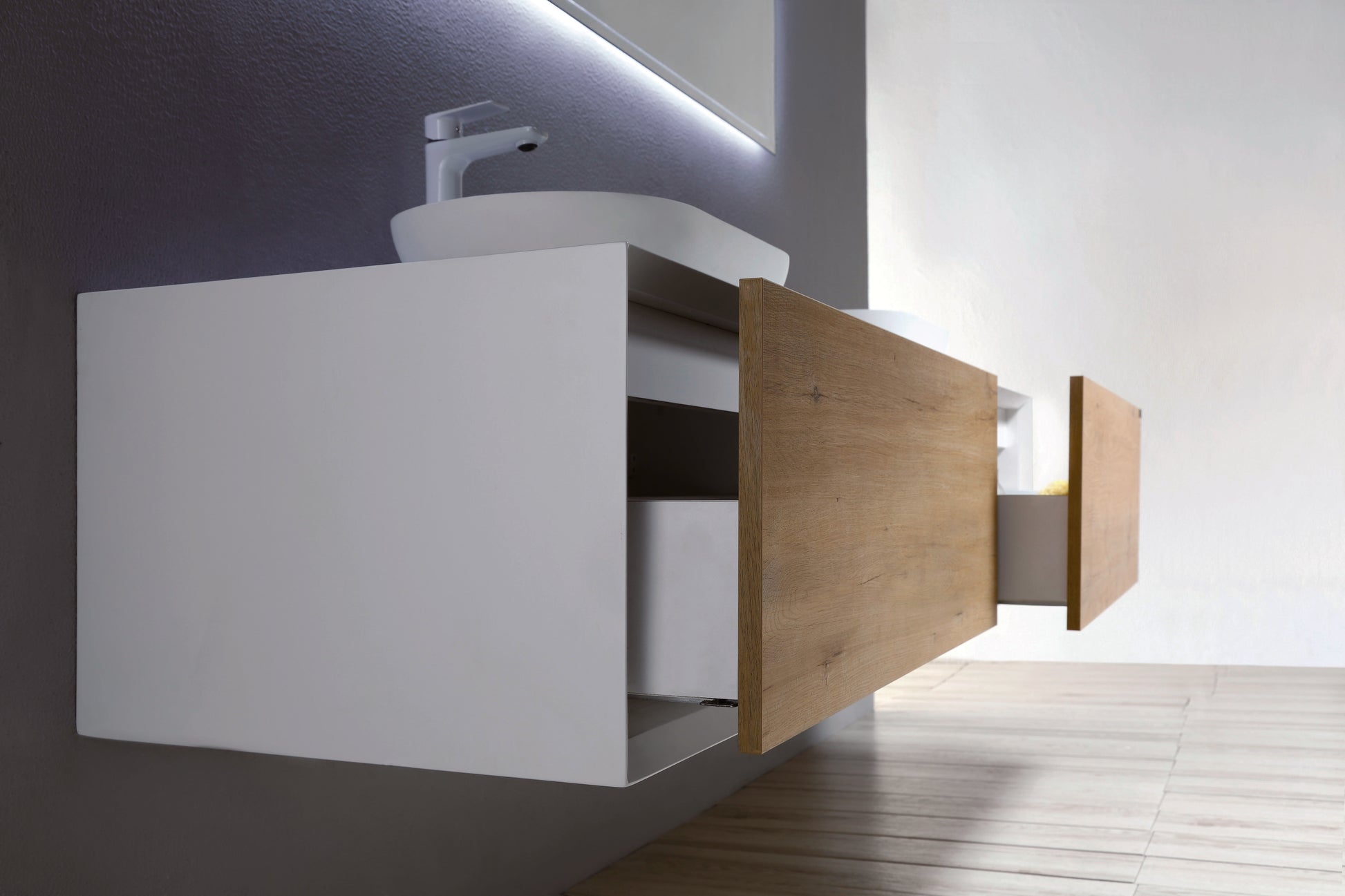 Tona Fiona 72 inch Floating Vanity Fumed Oak Detail