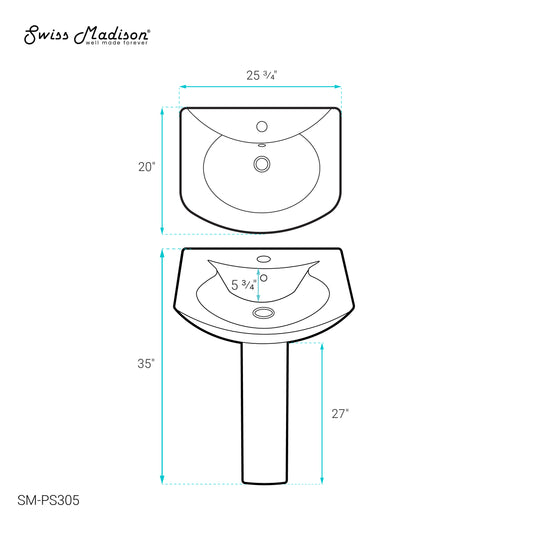 Swiss Madison, Chateau Pedestal Bathroom Sink Round Single Faucet Hole