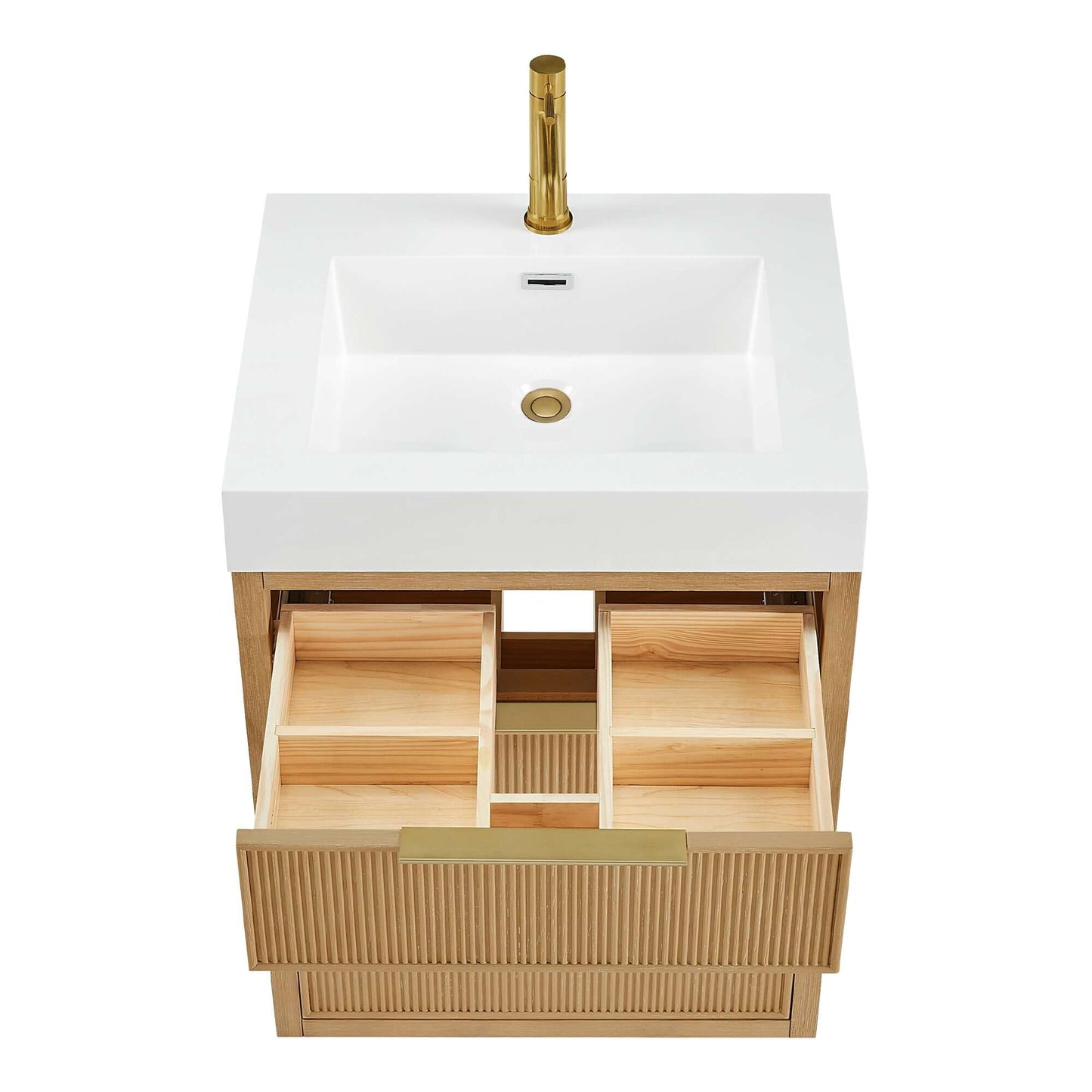 Vinnova, Hohhot 24" Free-standing Single Bath Vanity in Washed Ash Grey with White Integrated Stone Sink Top for a luxurious bathroom