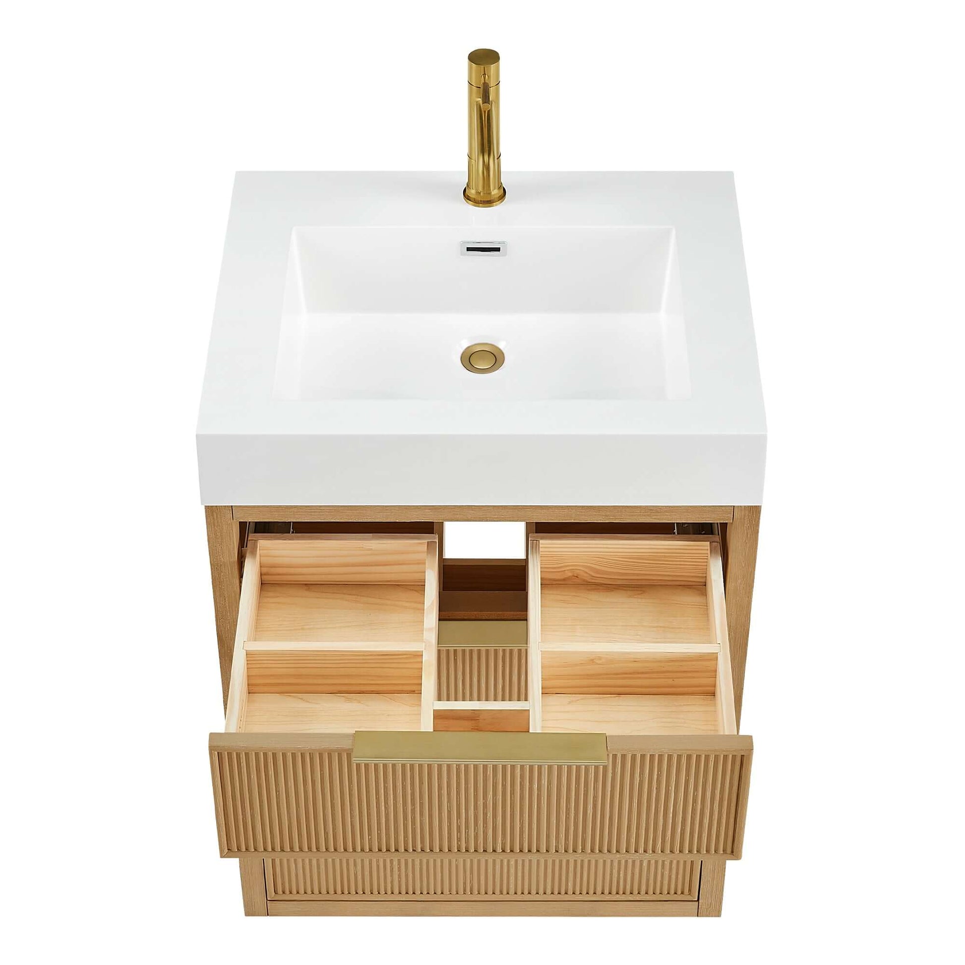 Vinnova, Hohhot 24" Free-standing Single Bath Vanity in Washed Ash Grey with White Integrated Stone Sink Top for a luxurious bathroom