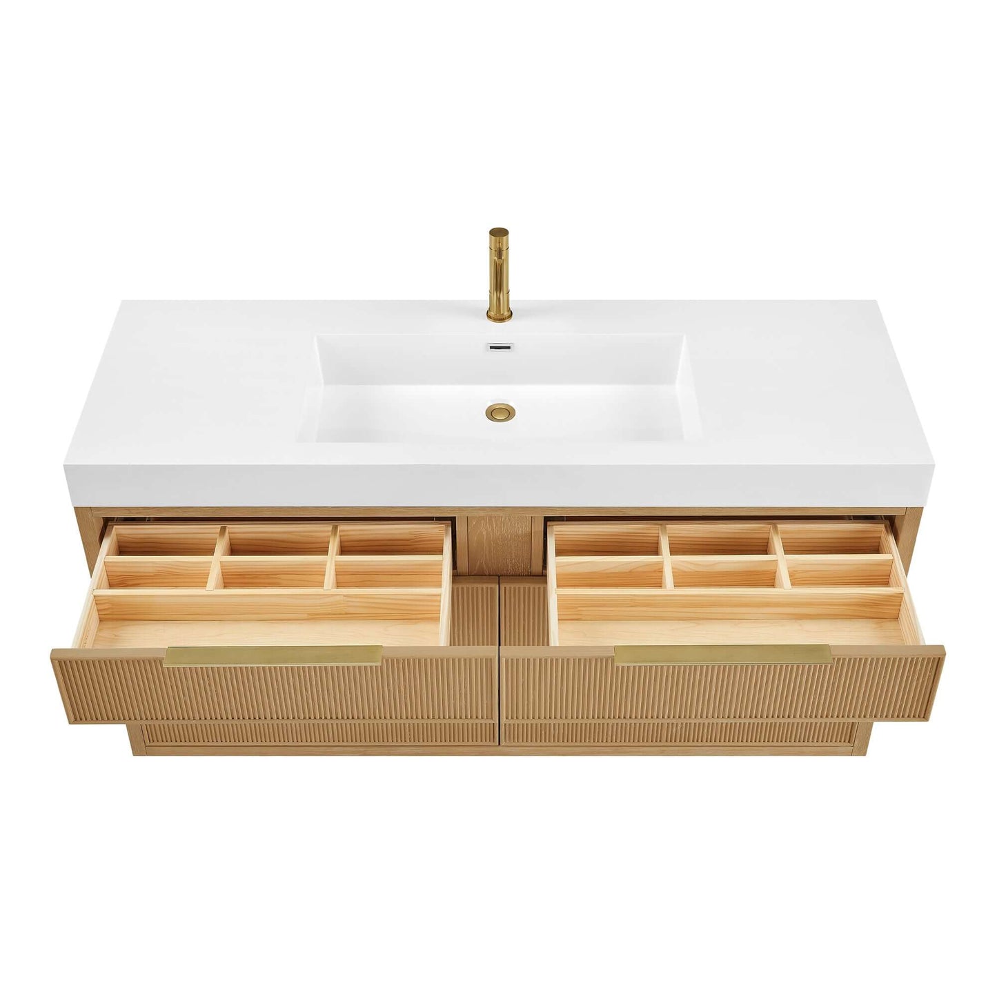 Vinnova, Hohhot 60" Free-standing Single Bath Vanity in Washed Ash Grey with White Integrated Stone Sink Top, elegant bathroom vanity