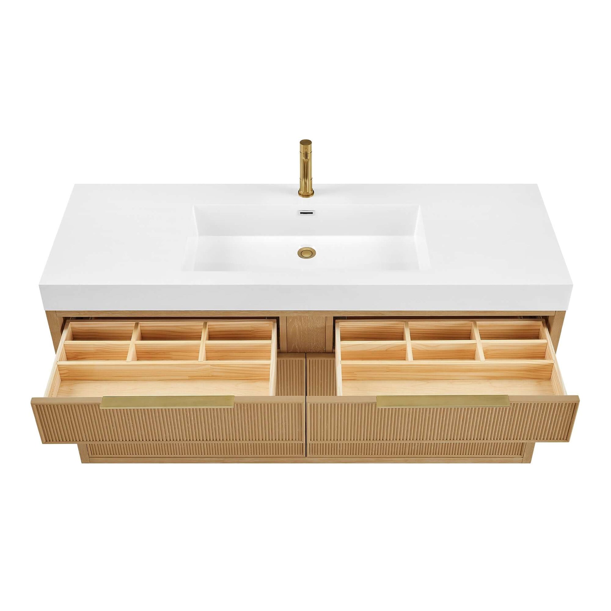 Vinnova, Hohhot 60" Free-standing Single Bath Vanity in Washed Ash Grey with White Integrated Stone Sink Top, elegant bathroom vanity