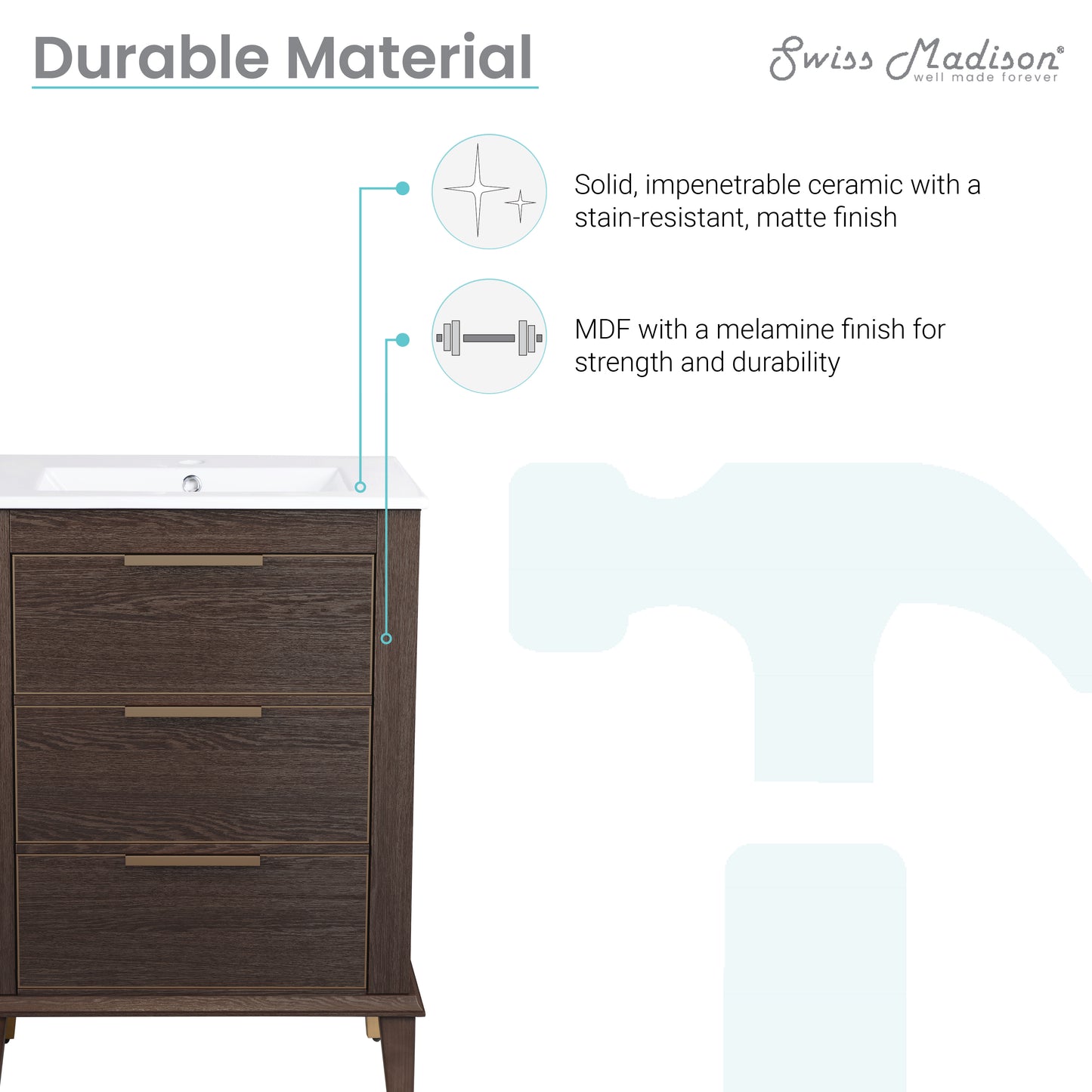 Swiss Madison, Hugo 24" Freestanding Bathroom Vanity in Brown Oak with Sink Top